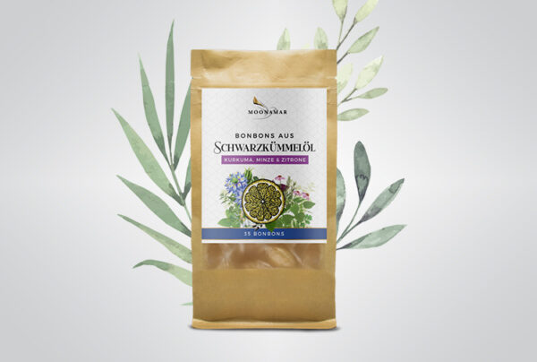 Natur Bonbons mit Schwarzkümmel, Kurkumin, Minze und Zitrone / MOONAMAR